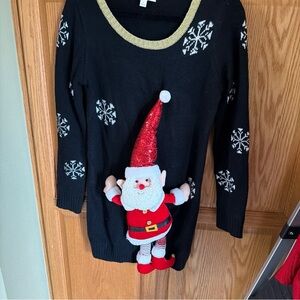 It's Our Time Ugly Sweater dress with Snowflakes and attached Santa.